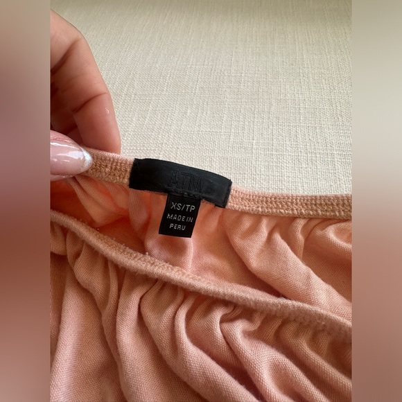 XS - ATM Pink Modal Midi Length Tie Waist Dress - Off the shoulder - Picture 2 of 4